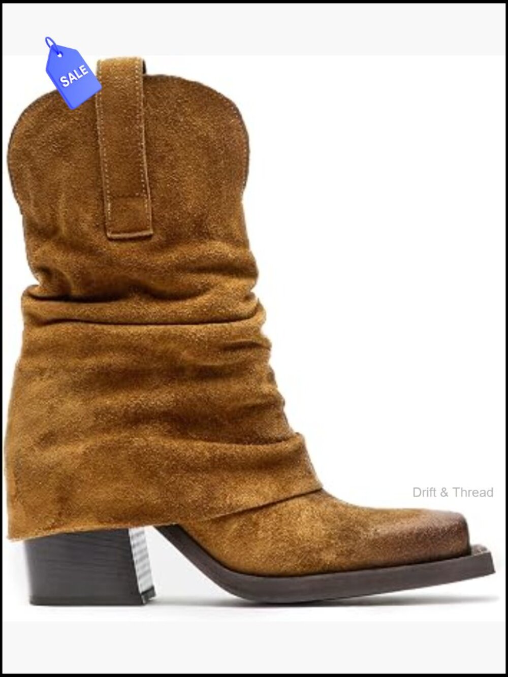 Faux Suede Fold Over Mid Calf Boots, Square Toe, Chunky Block Heel, Pull-On